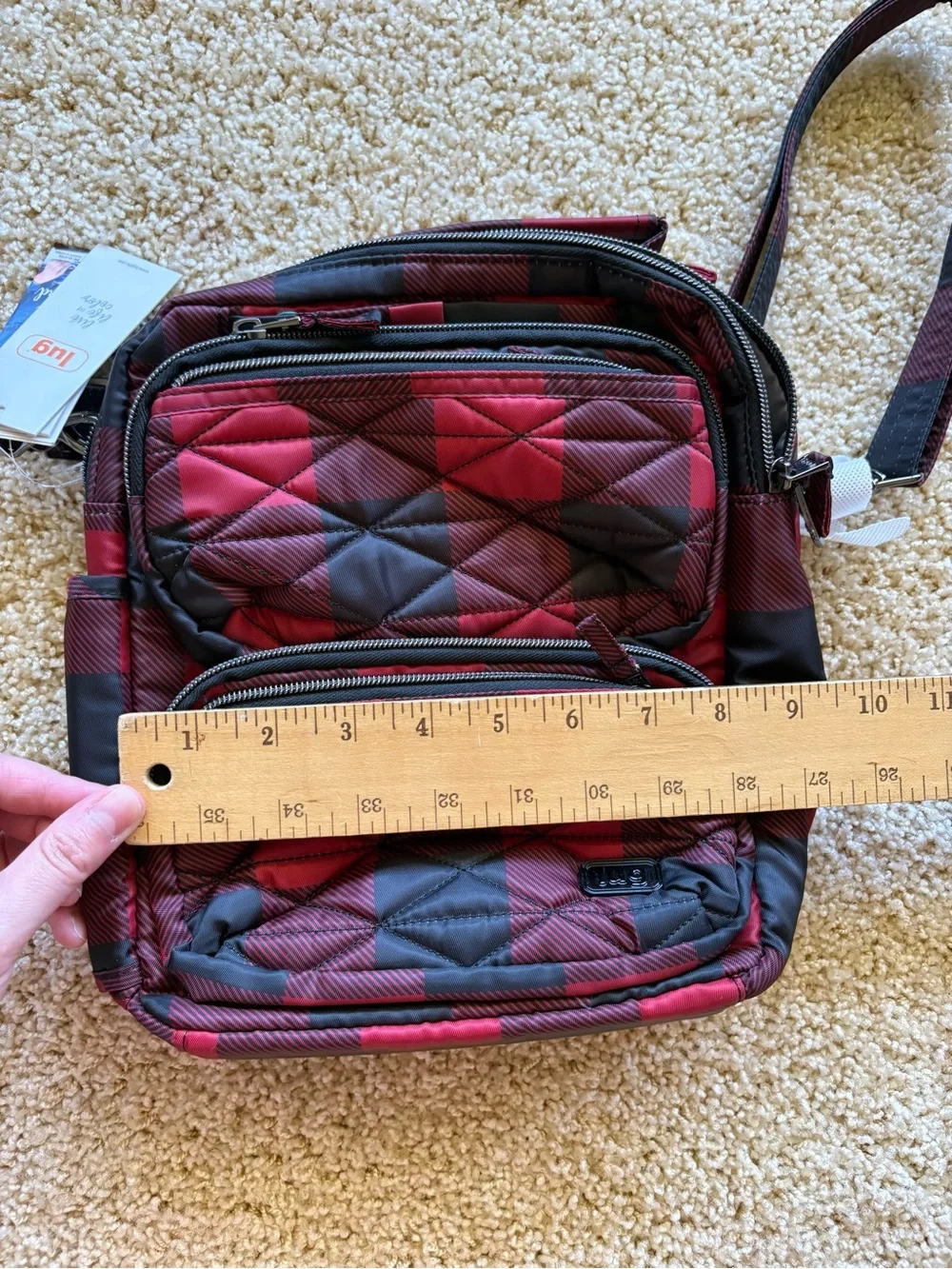Lug Compass Crossbody Bag Buffalo Check Red Black RFID Quilted Travel Bag NWT - Picture 7 of 12